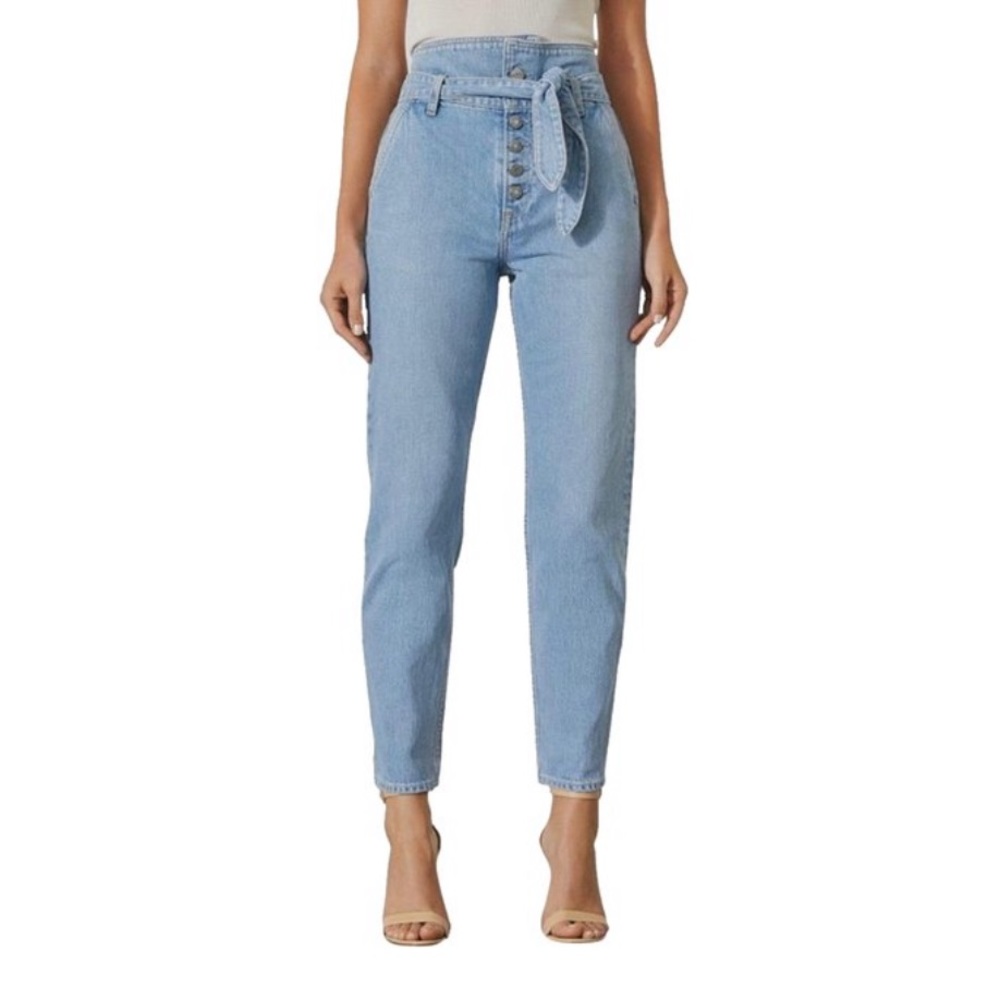 NWT GRLFRND Perfect Ten Light Wash Emery Belted High Rise Straight Leg Jeans 24
